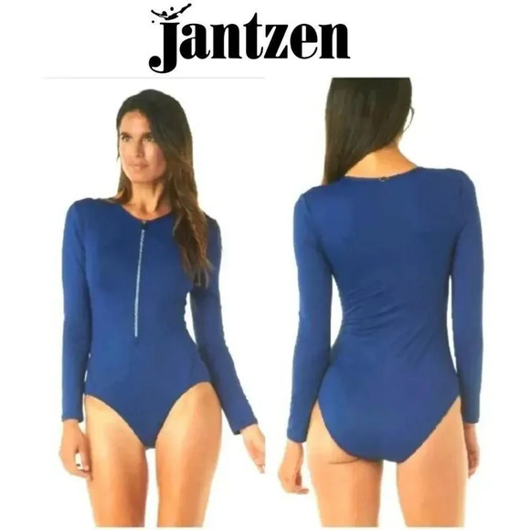 JANTZEN SPORTY SOLIDS LONG SLEEVE PADDLESUIT Swimsuit Size 14 - Picture 1 of 13